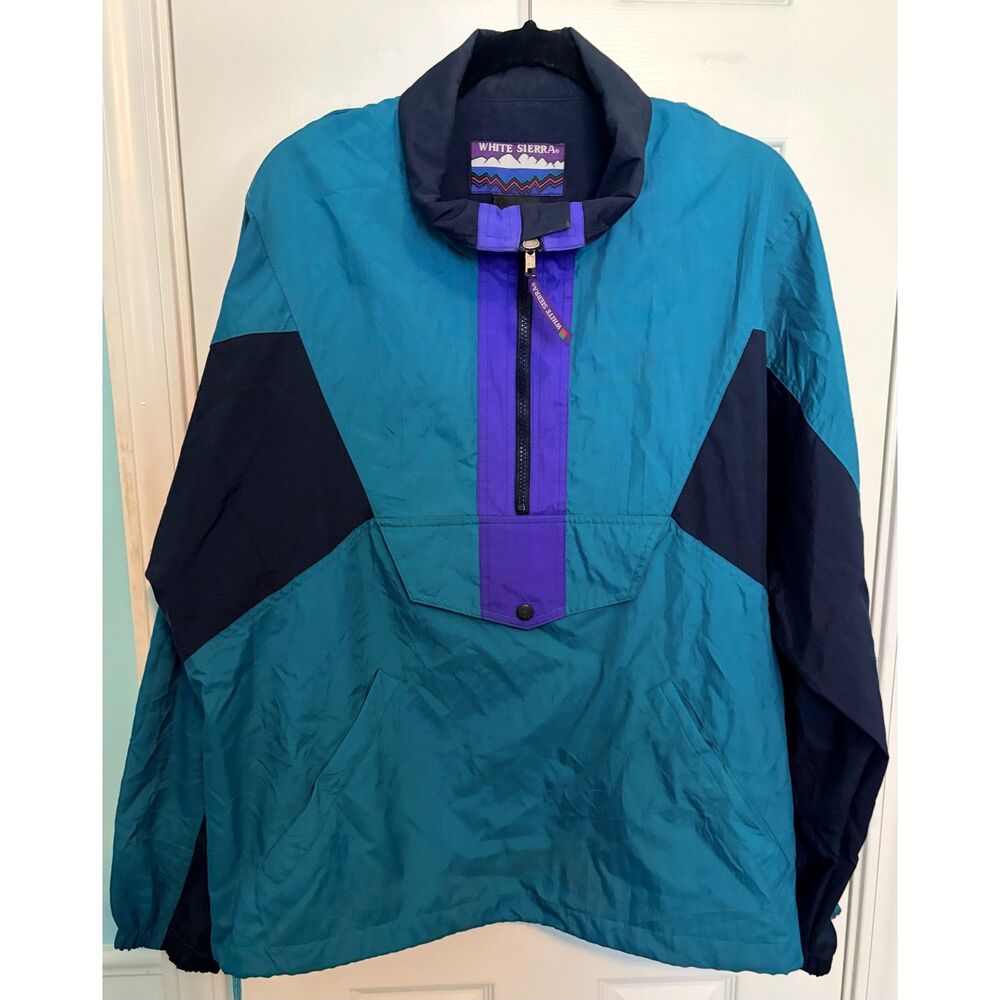 Vintage White Sierra Colorblock Windbreaker Pullover Anorak Retro 90s Teal M